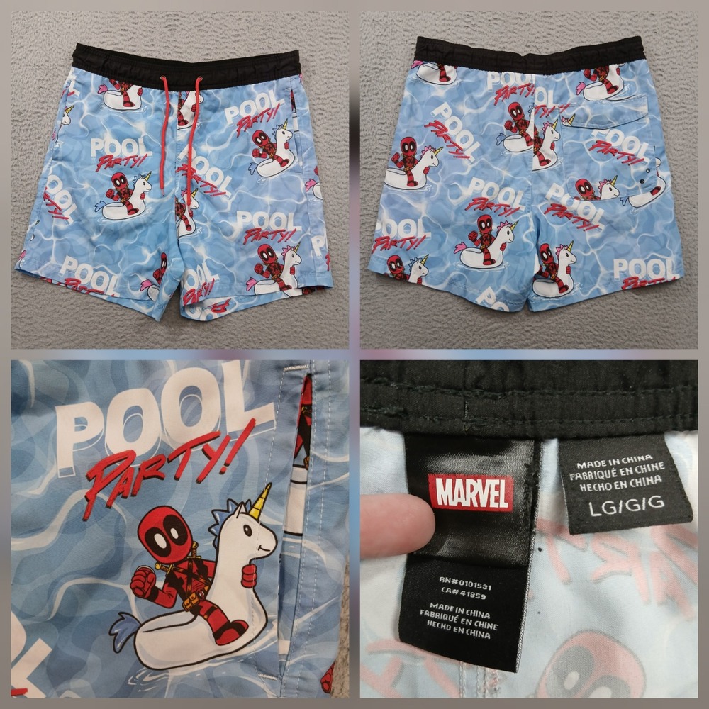 Marvel Deadpool‎ Pool Party Swim Trunks Men's L Blue Unicorn